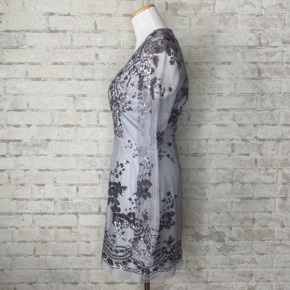 Missguided Gray Sequin Long Sleeve Dress 6 cocktail #114 - Picture 2 of 7